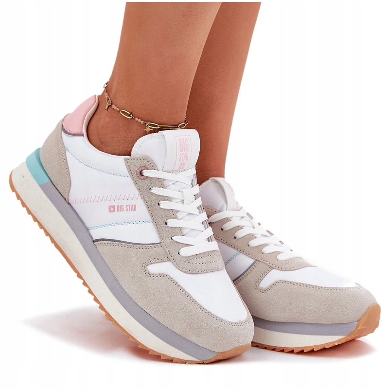 Semišové Tenisky Big Star RR274A047 Hi-poly Systém Béžovo-bílé 38