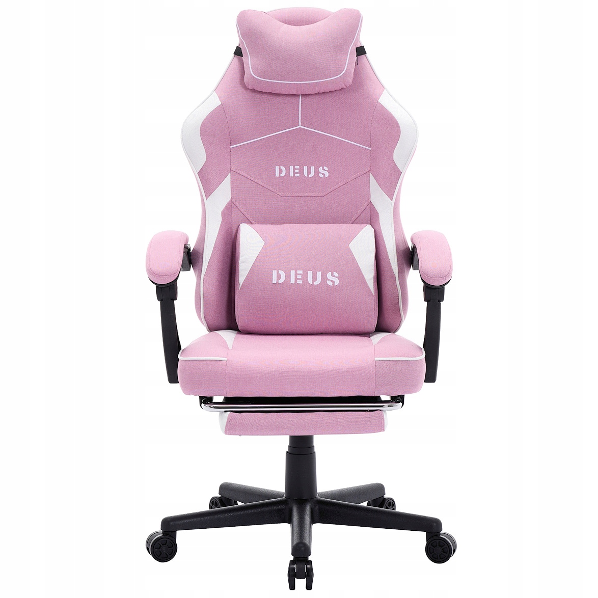 Herná stolička Deus Edge Pink s látkou, výsuvná podnožka,