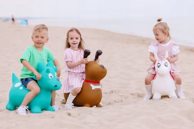 Skoczek gumowy dla dzieci REKSIO 60 cm brązowy do skakania z pompką Bohater brak