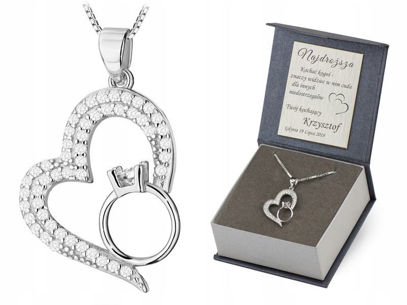 Stříbrný Náhrdelník 925 Srdce Prsten s zirkony