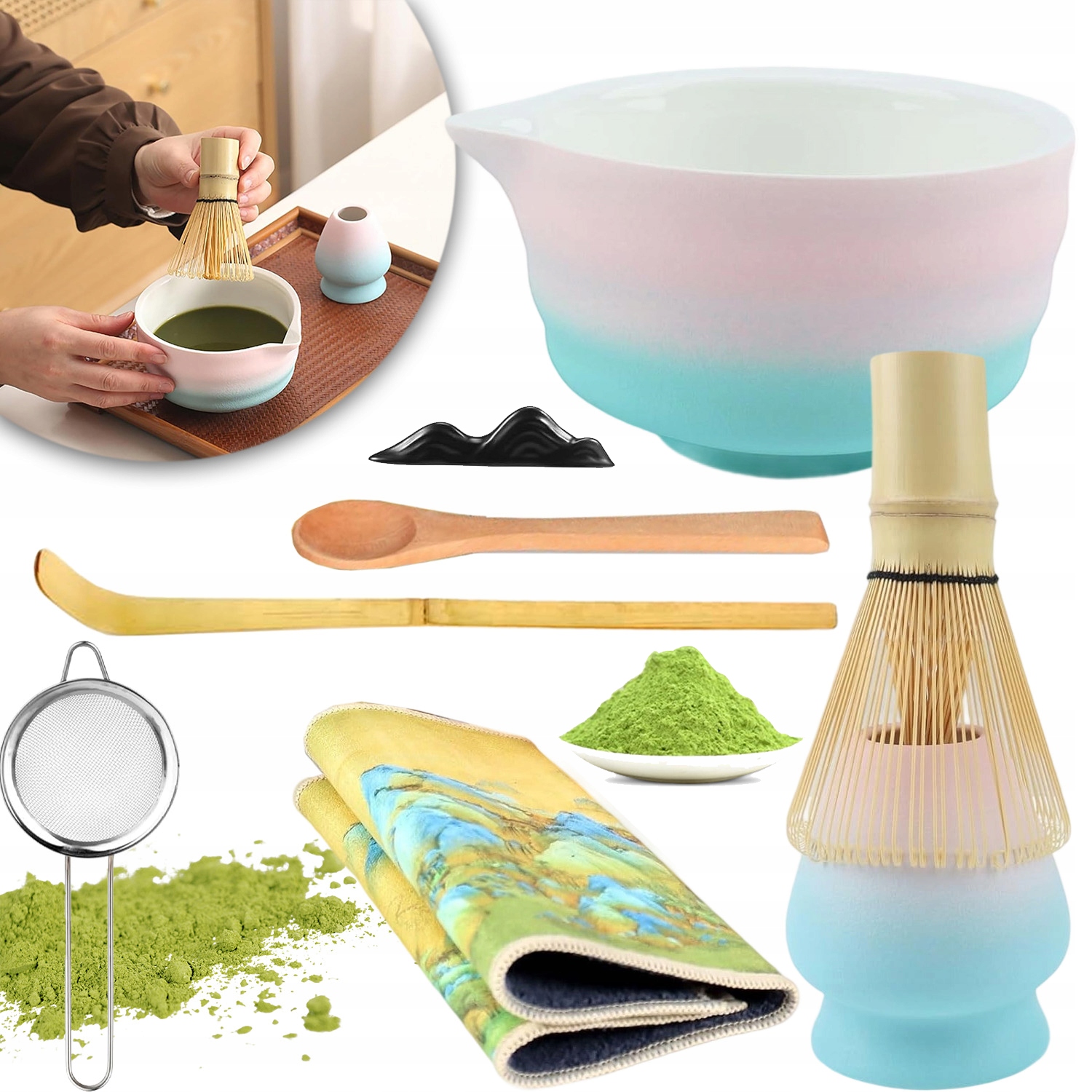 Levně Sada Na Čaj Matcha 8EL, Chasen, Chashaku, Metla, Podstavec Odolný