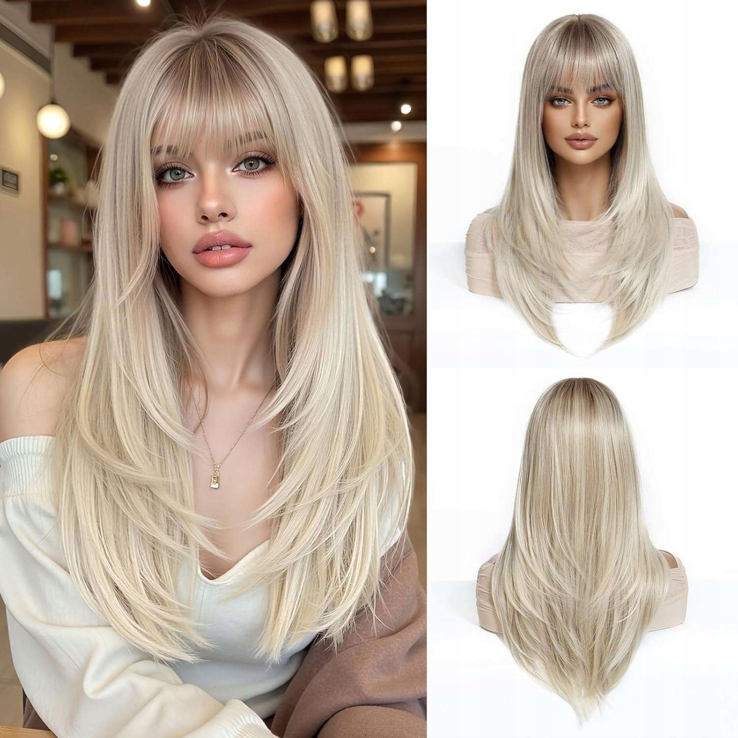 Paruka Esmee blond s hnědými odrosty ombre syntetické vlasy 61 cm