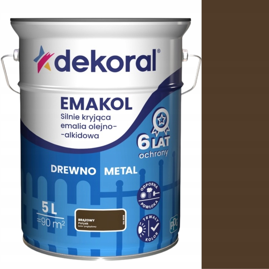 Dekoral Emakol Silně Krycí Olejovo-alkydový Smalt 5L Hnědý Lesk