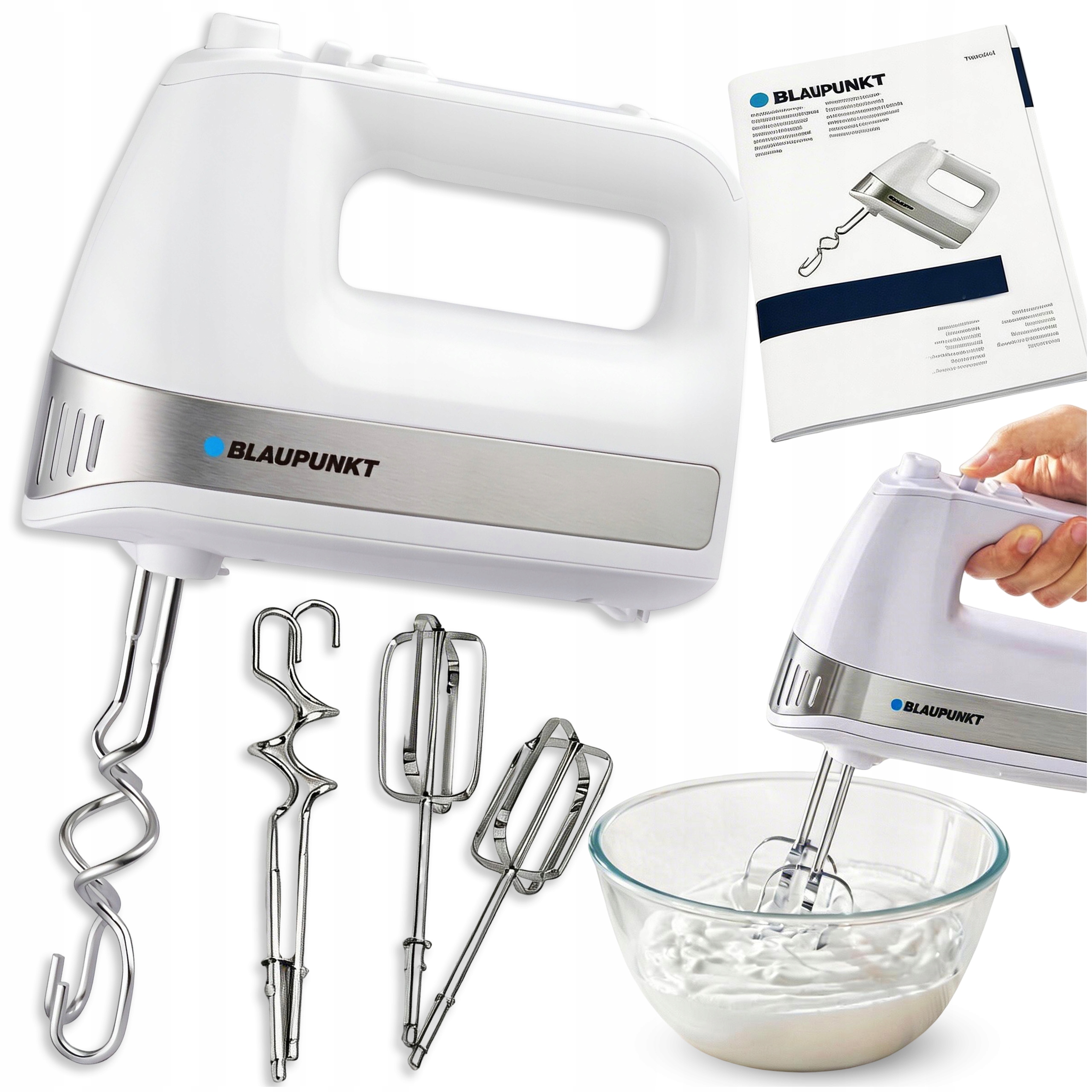 Mikser Ręczny Blaupunkt 750W 5 Prędkości Szybkie Ubijanie Biały