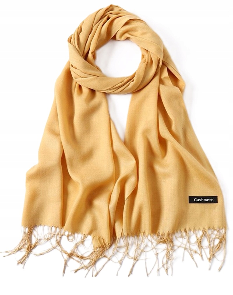 ELEGANCKI SZAL DAMSKI SZALIK JASNY ŻÓŁTY ZŁOTY ZWIEWNY LEKKI WIOSENNY
