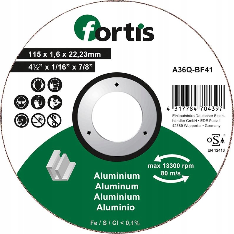 

Fortis Tarcza do cięcia aluminium 115x1,6mm prosta