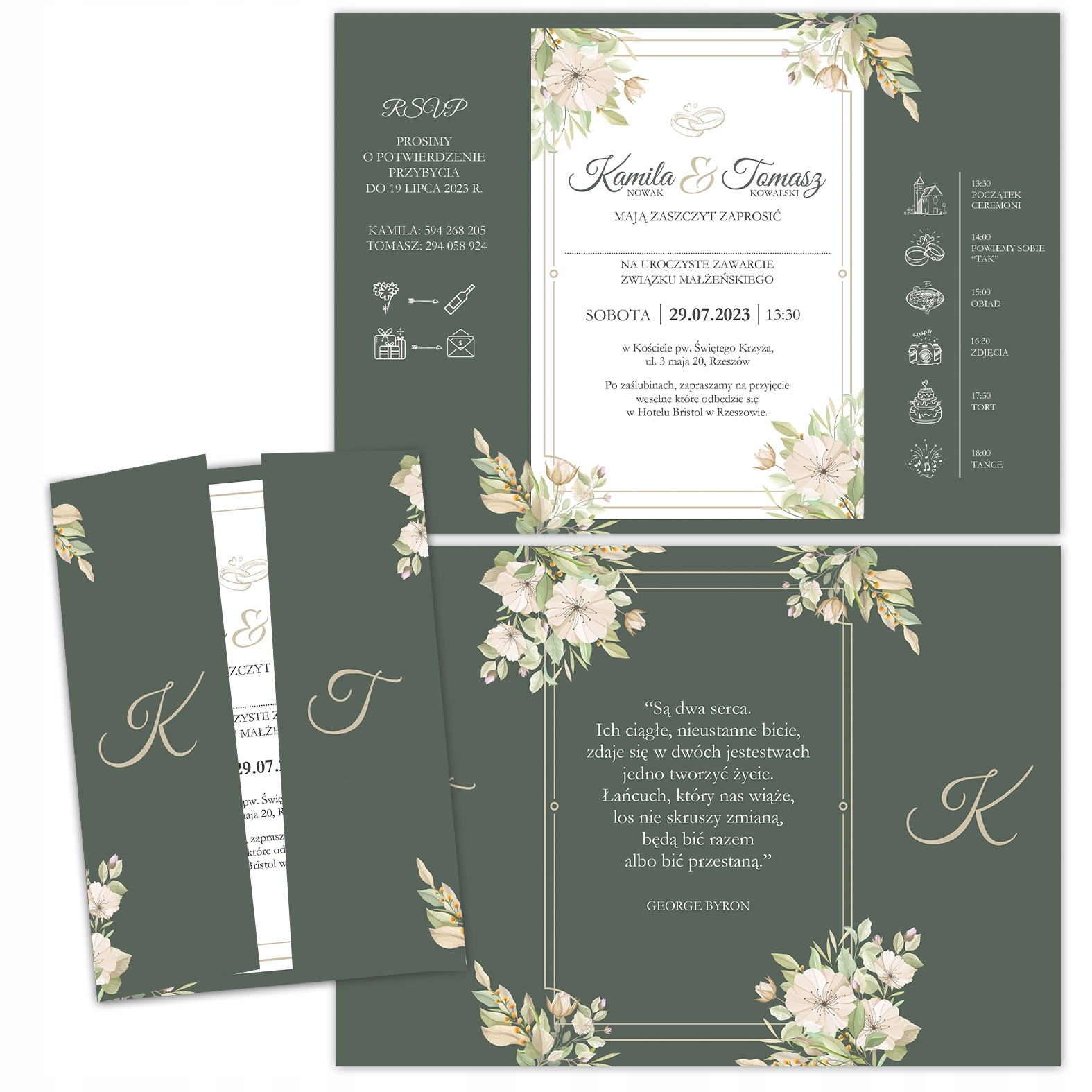 ZAPROSZENIE ŚLUBNE KOPERTA OPASKA S ZIELONE Z2 Kolor dominujący zielony