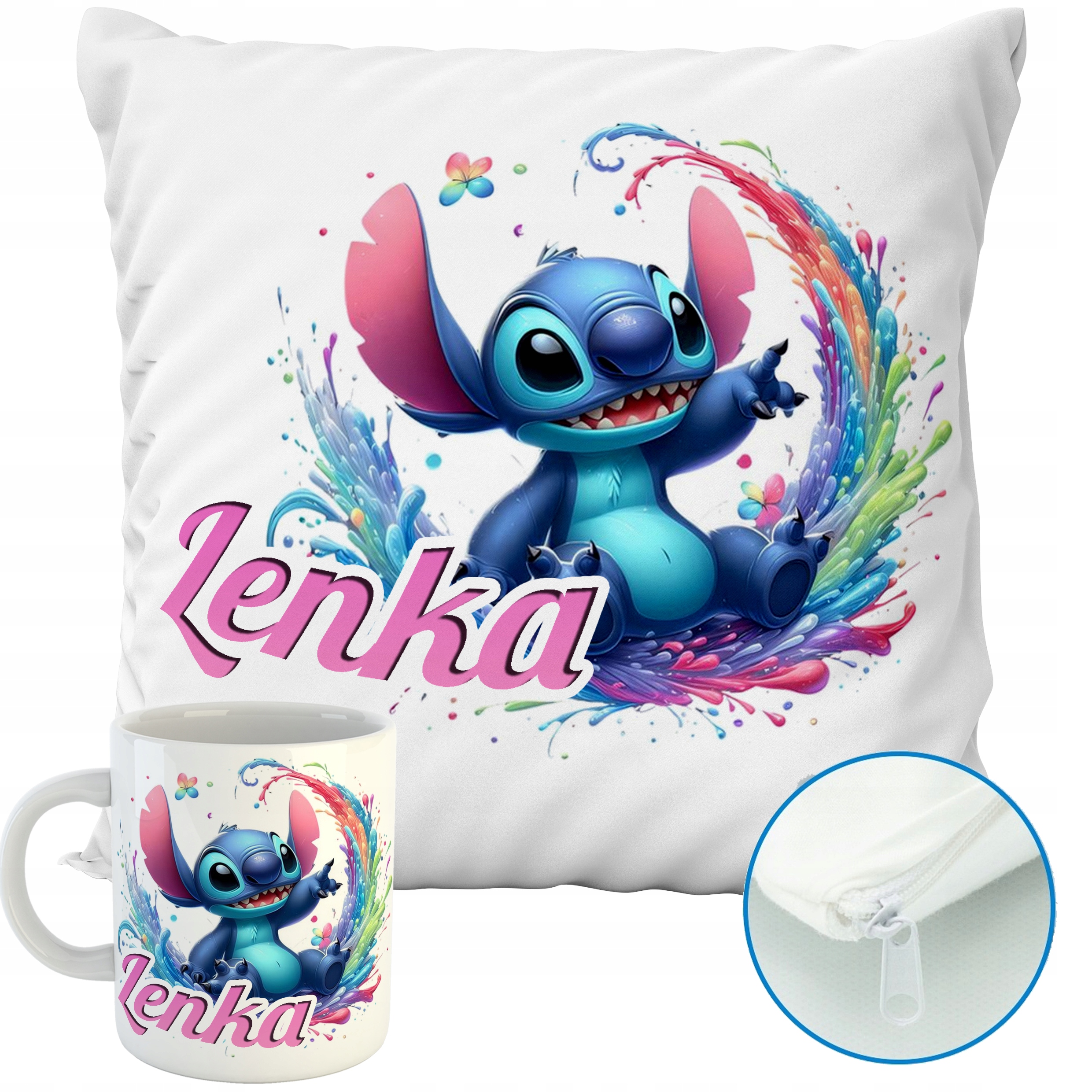 ZESTAW PODUSZKA + KUBEK LILO I STITCH OHANA IMIĘ PREZENT WZORY 2 Stan opakowania oryginalne