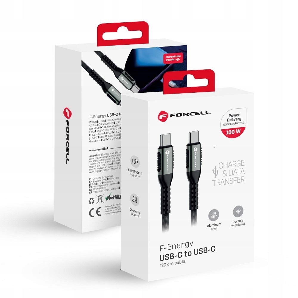 Kabel Usb C do Usb C Forcell F-Energy QC4.0 Pd 5A 100W Cafule 1,2 m C260