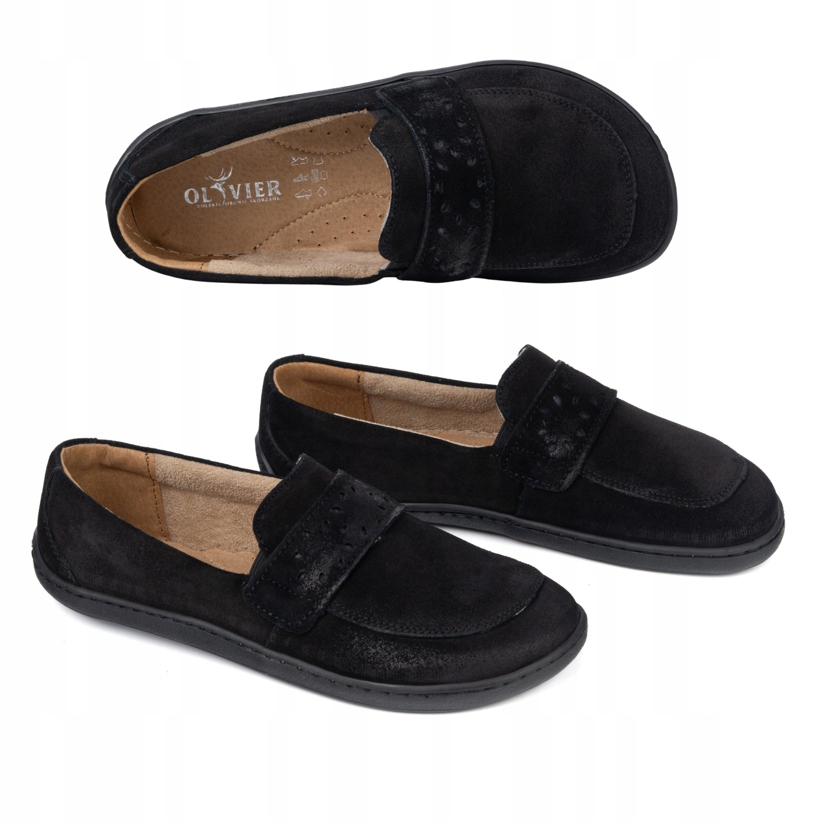 Mokasíny Inga barefoot Olivier na široké chodidlo velurové černé 36