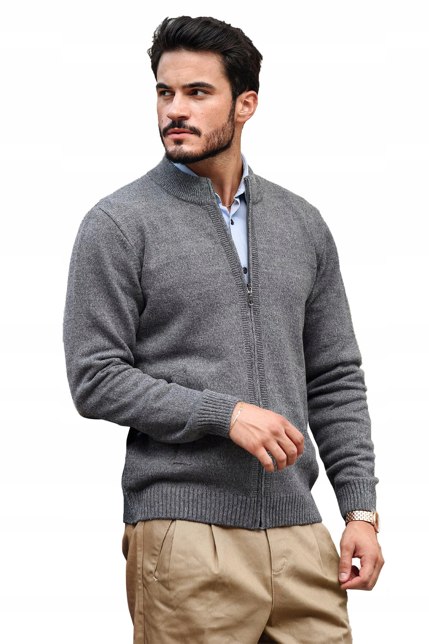 Szary rozpinany sweter męski kardigan SL11 3XL