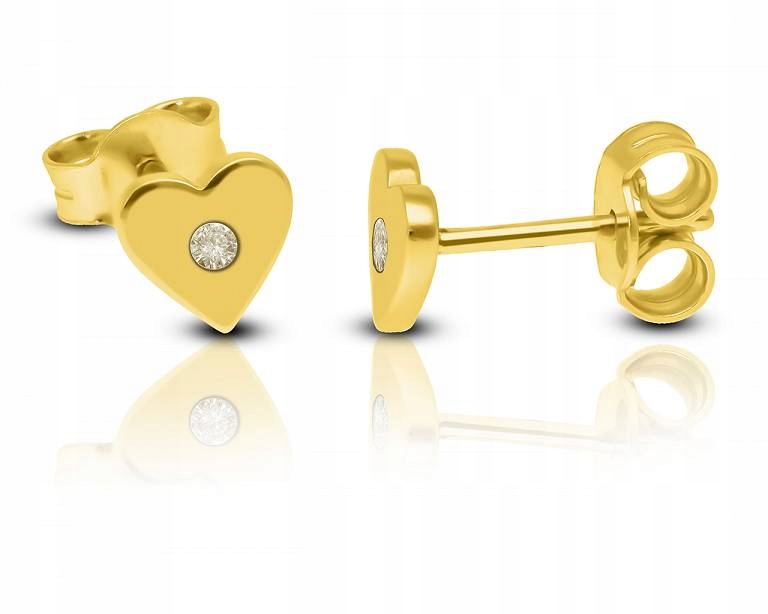 Náušnice zlaté pro dítě srdíčka tyčinky p585