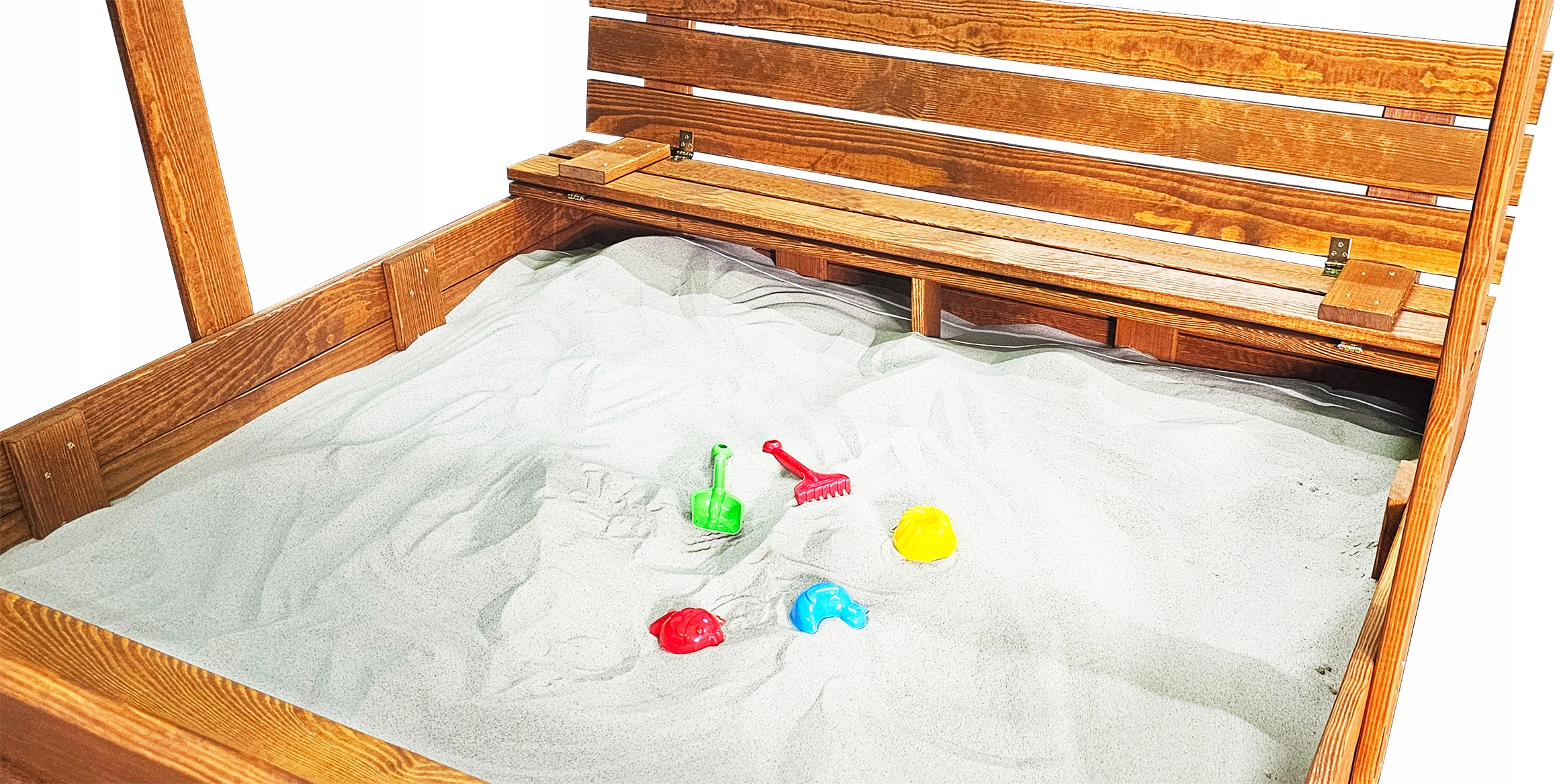 PIASKOWNICA 150x150 DREWNIANA ZAMYKANA Z DASZKIEM I ŁAWECZKAMI 2X MALOWANA Marka Versano