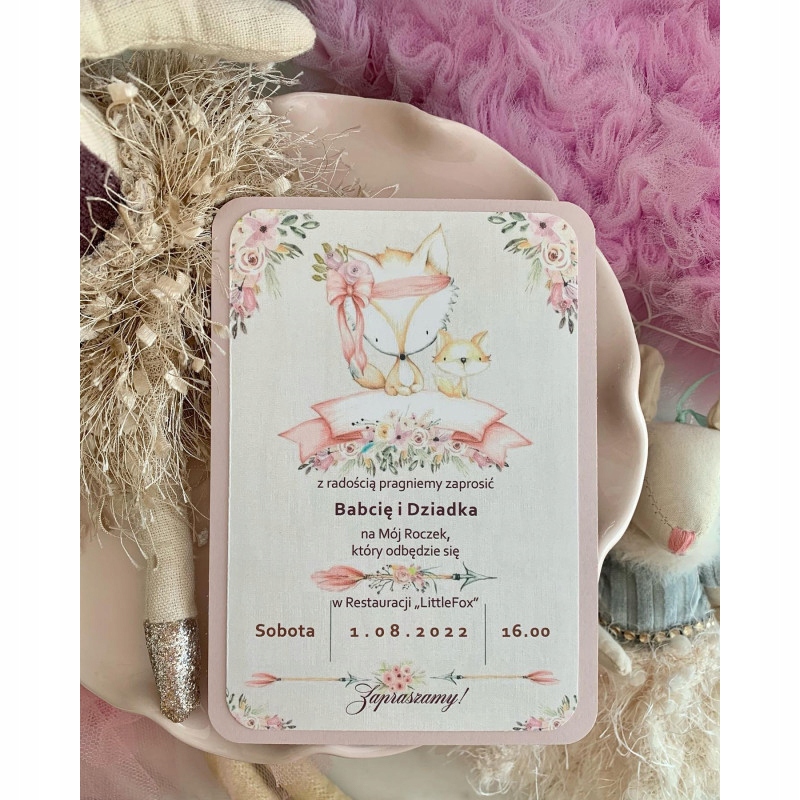 ZAPROSZENIA NA CHRZEST BROKATOWE CHRZCINY ROCZEK Kolor wielokolorowy