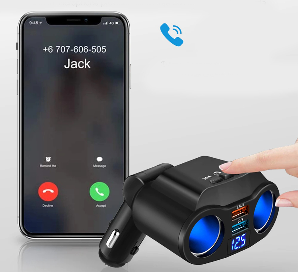 4w1 ROZDZIELACZ + ŁADOWARKA 12V 24V + TRANSMITER + MIERNIK NAPIĘCIA LED Źródło sygnału bluetooth USB