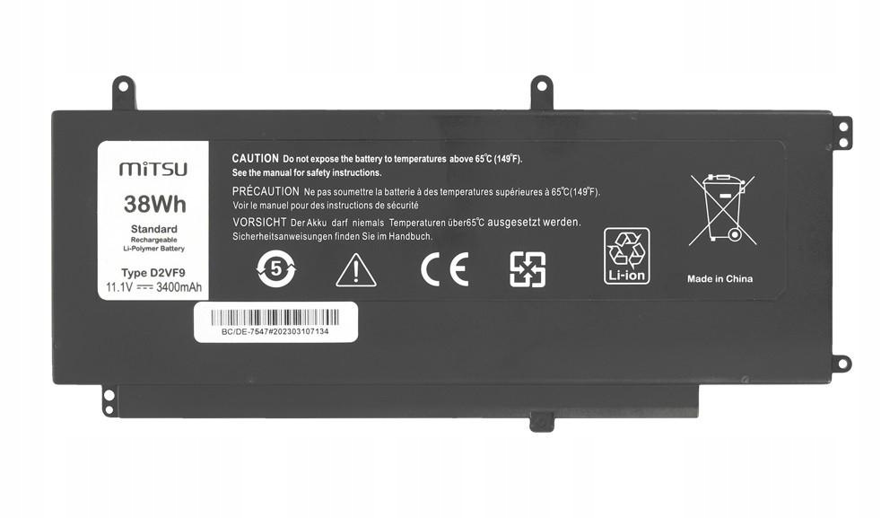 Bateria D2VF9 Dell Vostro 14 5459 Inspiron 15 7547 3400 mAh 38 Wh 11.1V