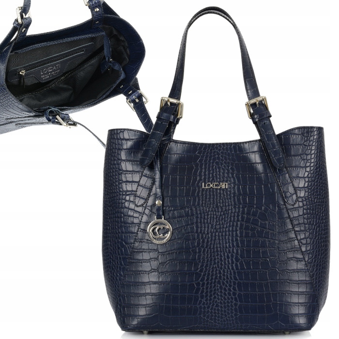 Torebka shopper bag duża skórzana sztywna granat