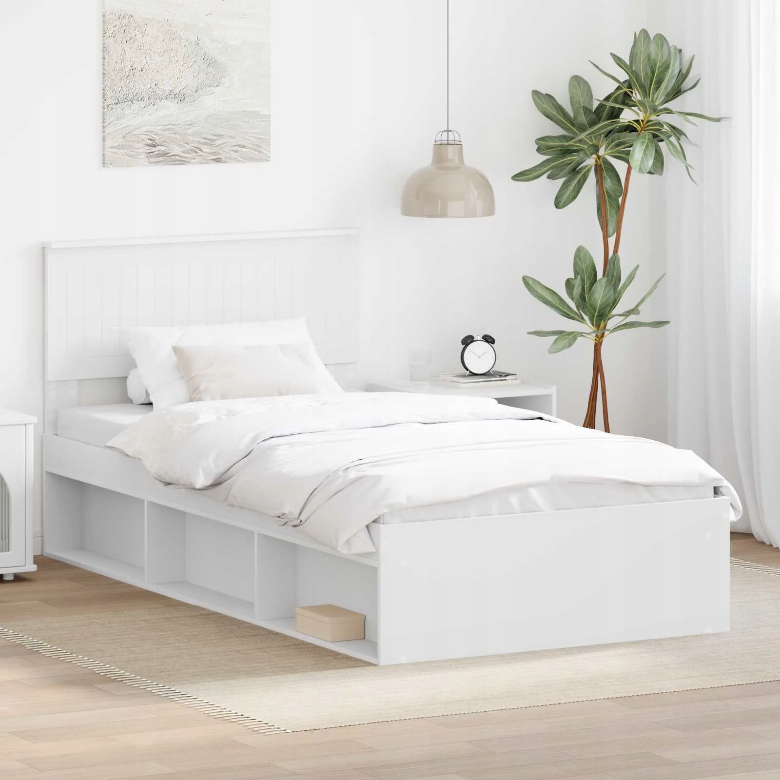 vidaXL Rám postele s čelo Bílá 100 x 200 cm Masivní borové dřevo