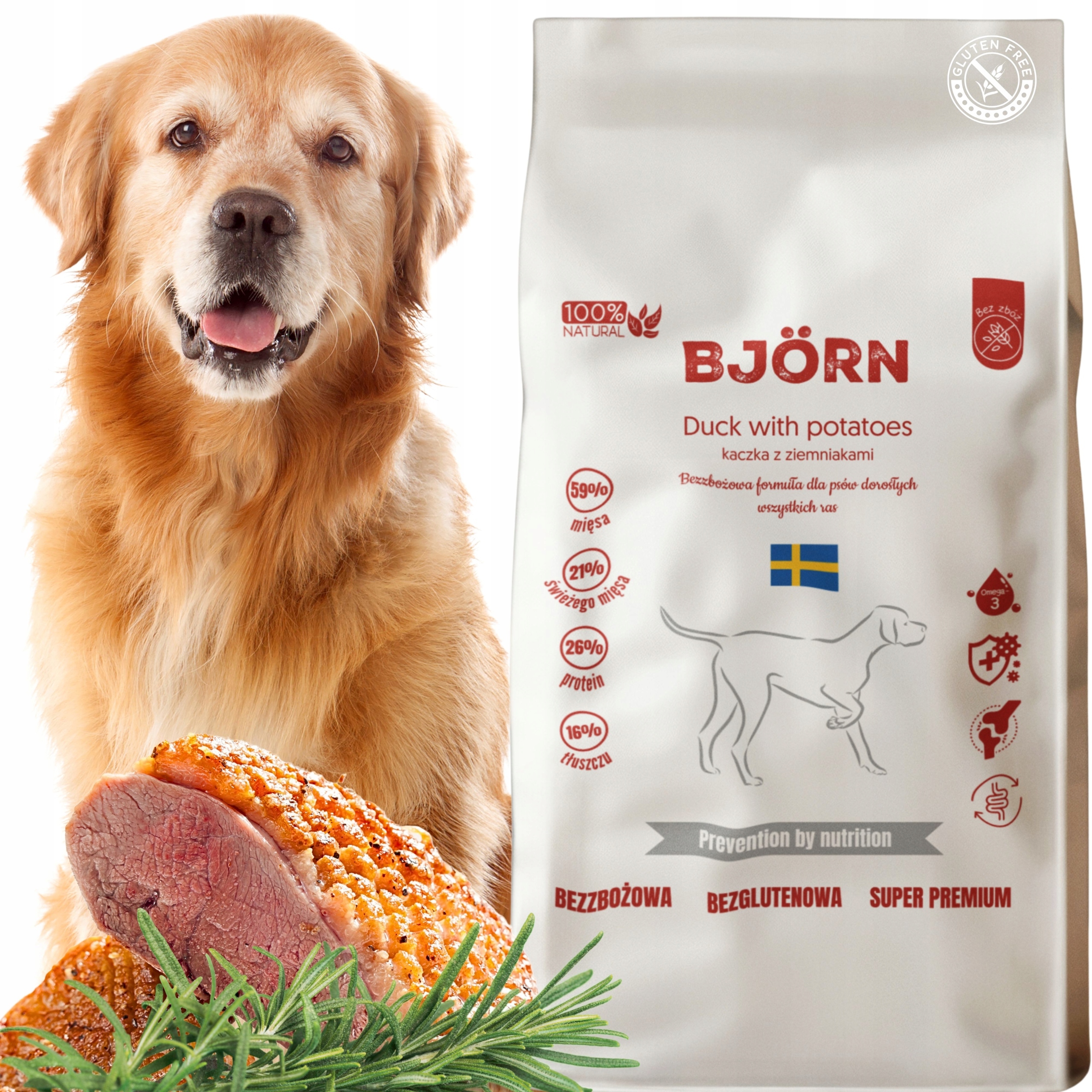 Levně Suché Krmivo Pro Psy Bez Obilovin S Kachnou Bjorn Premium Adult 60% Masa 5 kg