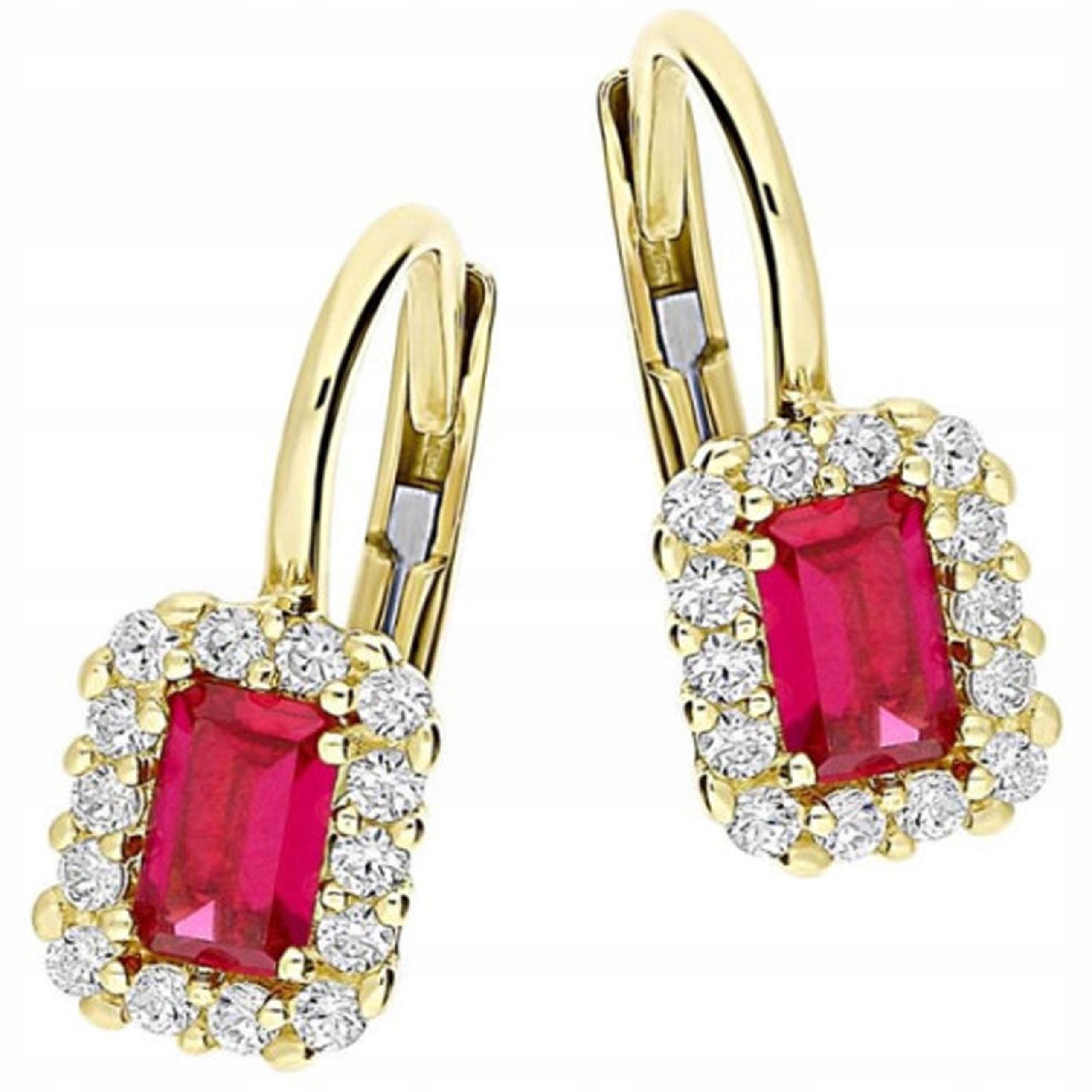 Zlaté náušnice 585 Obdélníky Se Zirkony 1,87g módní vzor dárek 14k