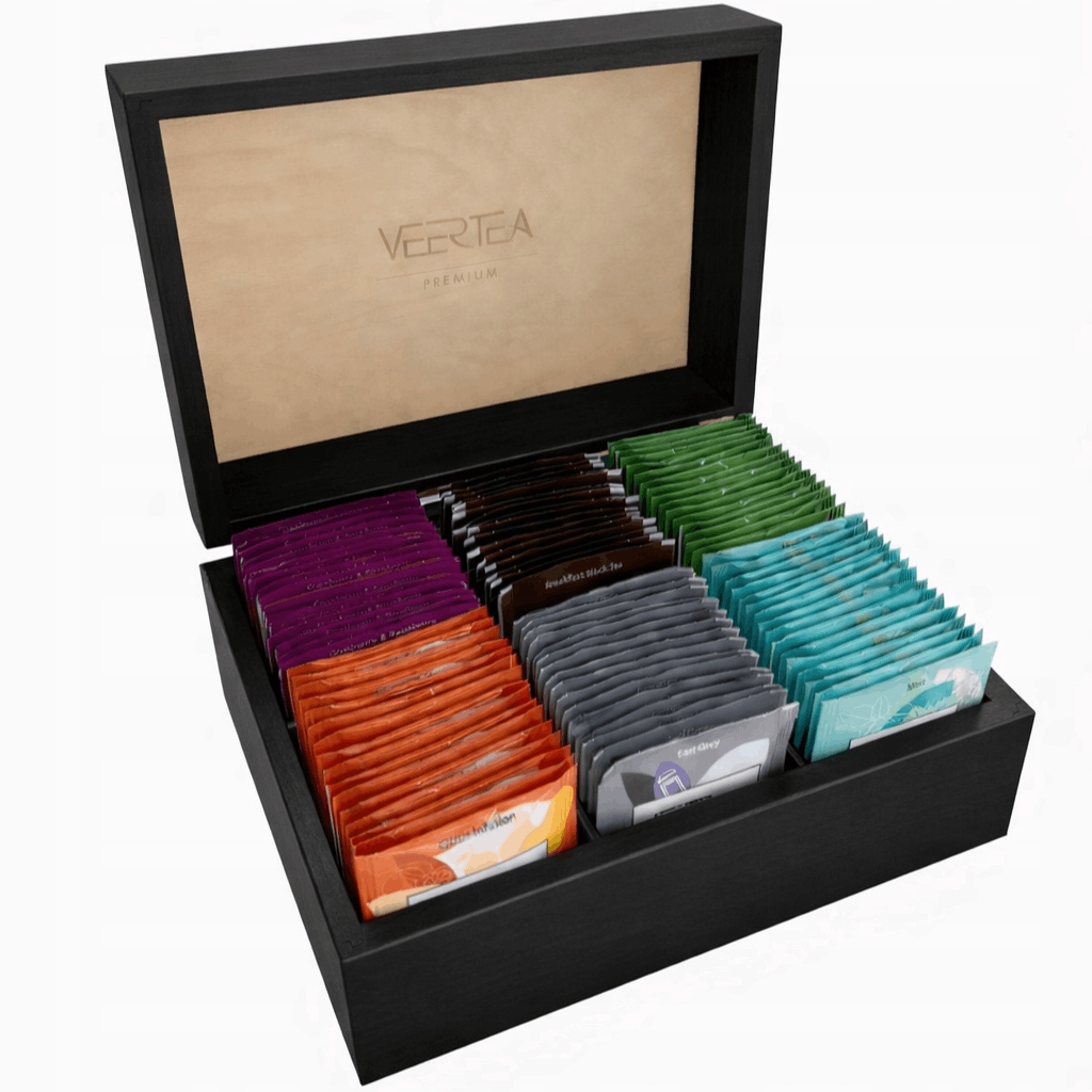 Zestaw Herbat Veertea Drewniana Czarna Zamykana Skrzynka 96 Saszetek