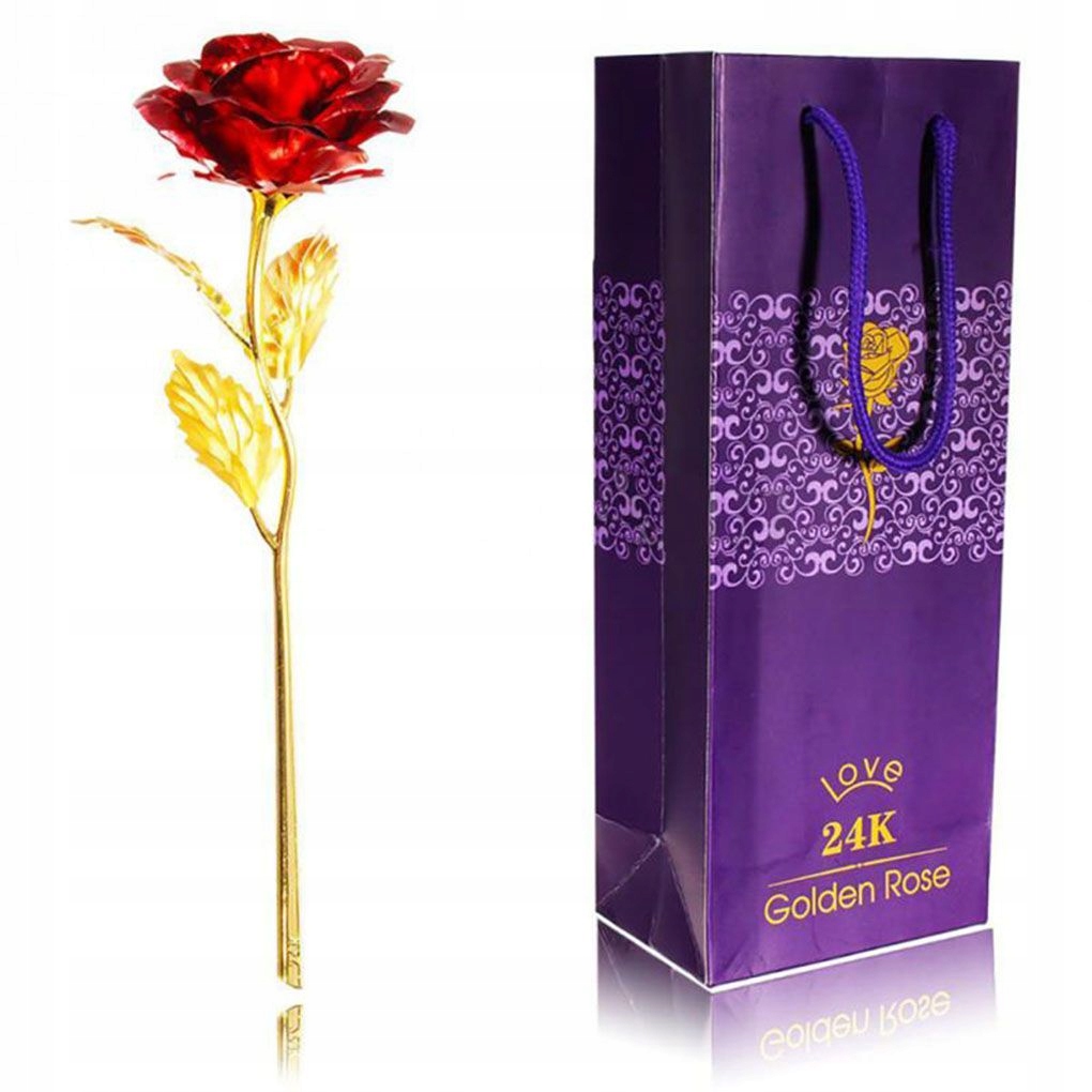 WIECZNA RÓŻA Z PODSTAWKĄ 24K CZERWONA LOVE PREZENT Wysokość 25 cm