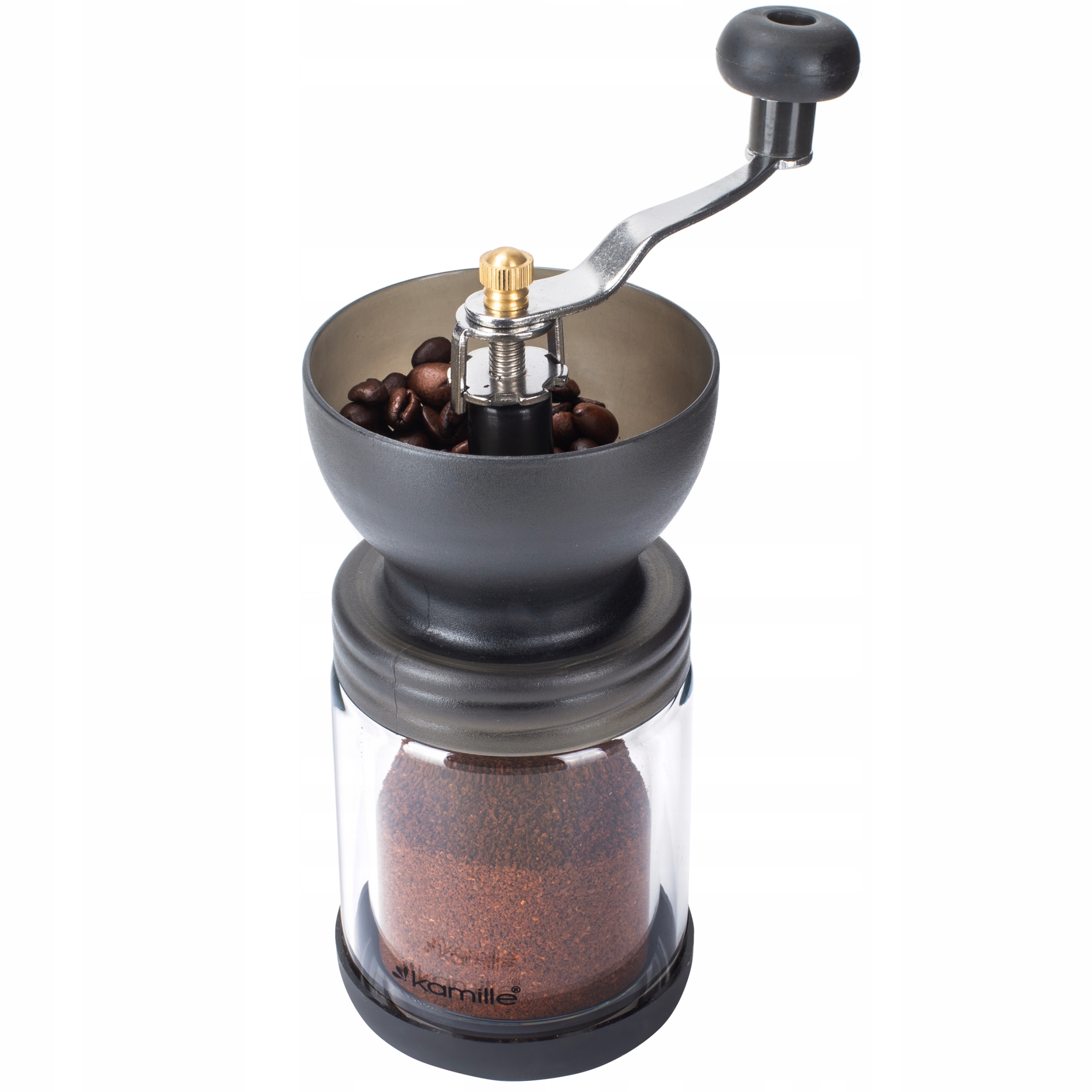 MŁYNEK RĘCZNY ŻARNOWY DO KAWY SOLI PIEPRZU PRZYPRAW KAMILLE Materiał szkło