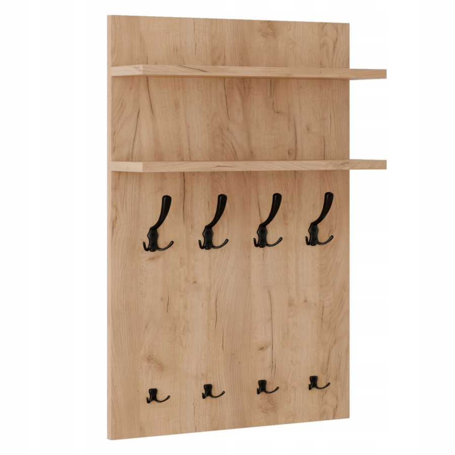 Moderní nástěnný věšák 90x60 police Dub Craft Černé úchytky