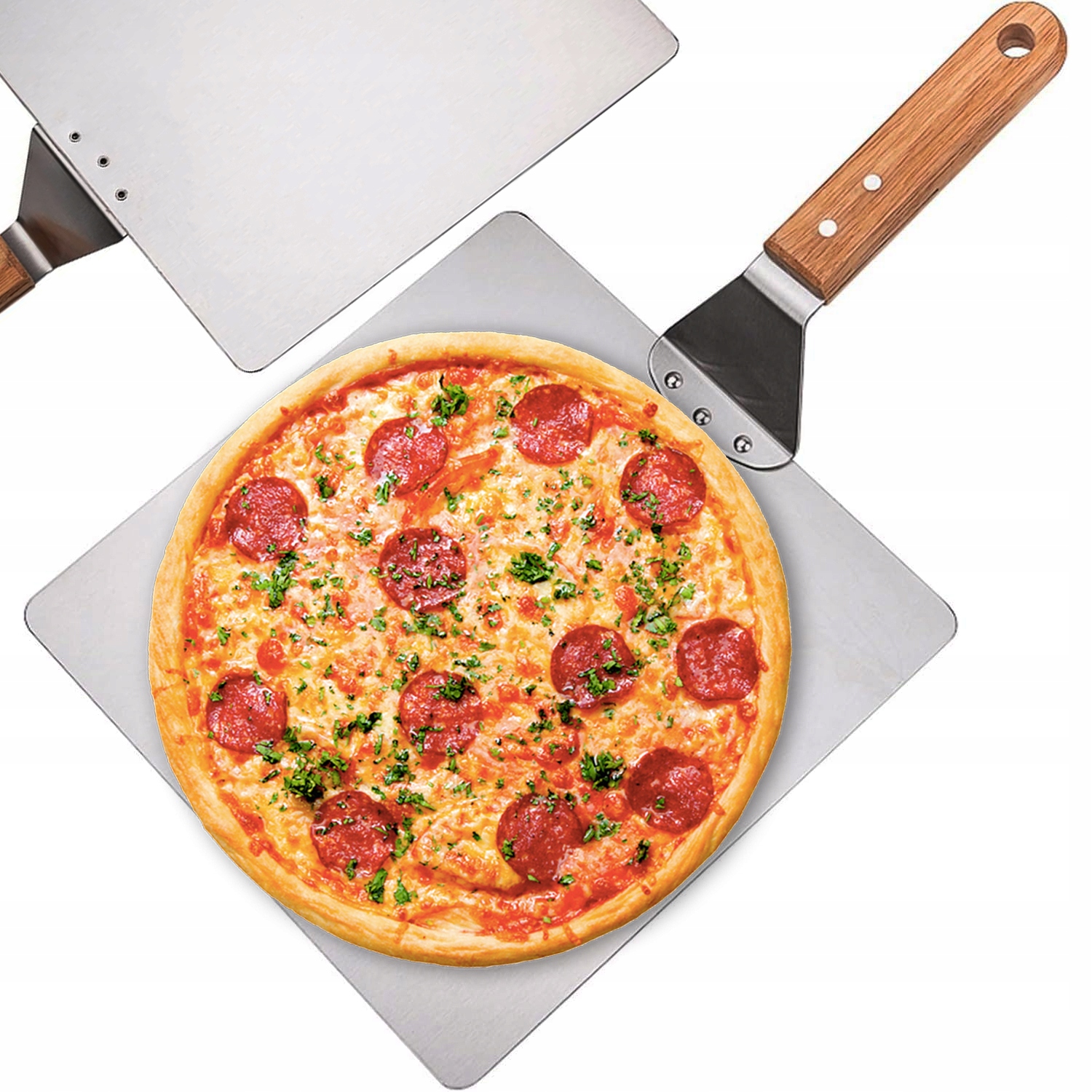 DUŻA ŁOPATA DO PIZZY CHLEBA SZUFLA TACA STAL NIERDZ. INOX KWADRATOWA 26 CM