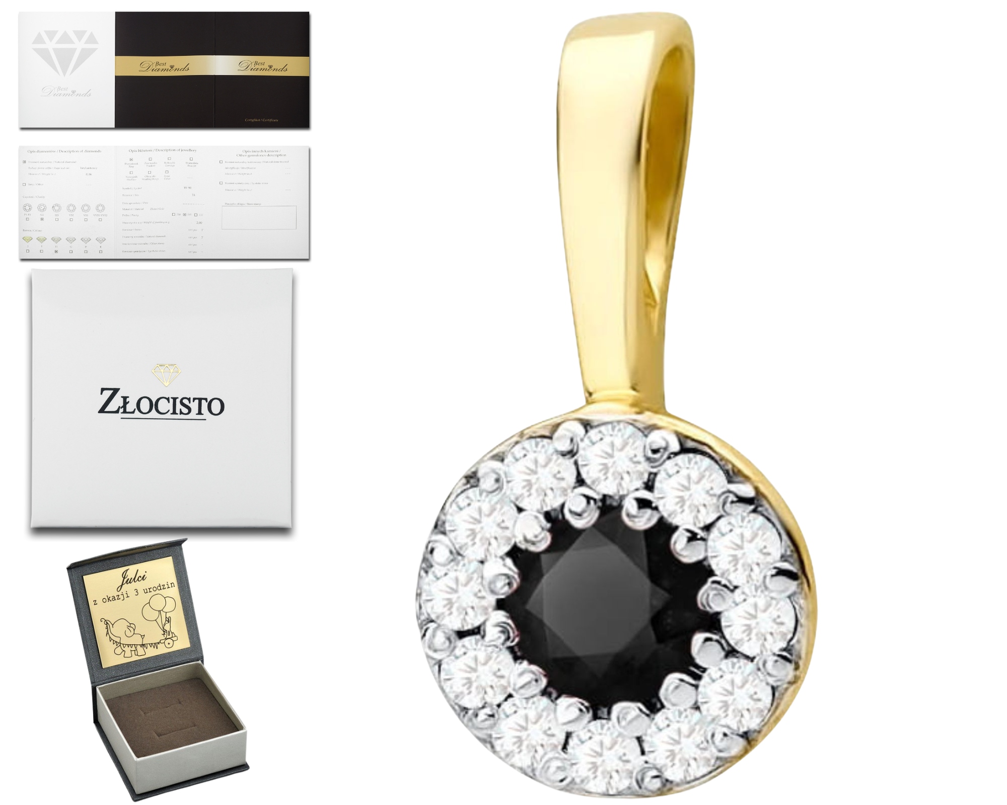 Zlatý Přívěsek S Černými Kameny Ryzost 585 Dárek Gravírování