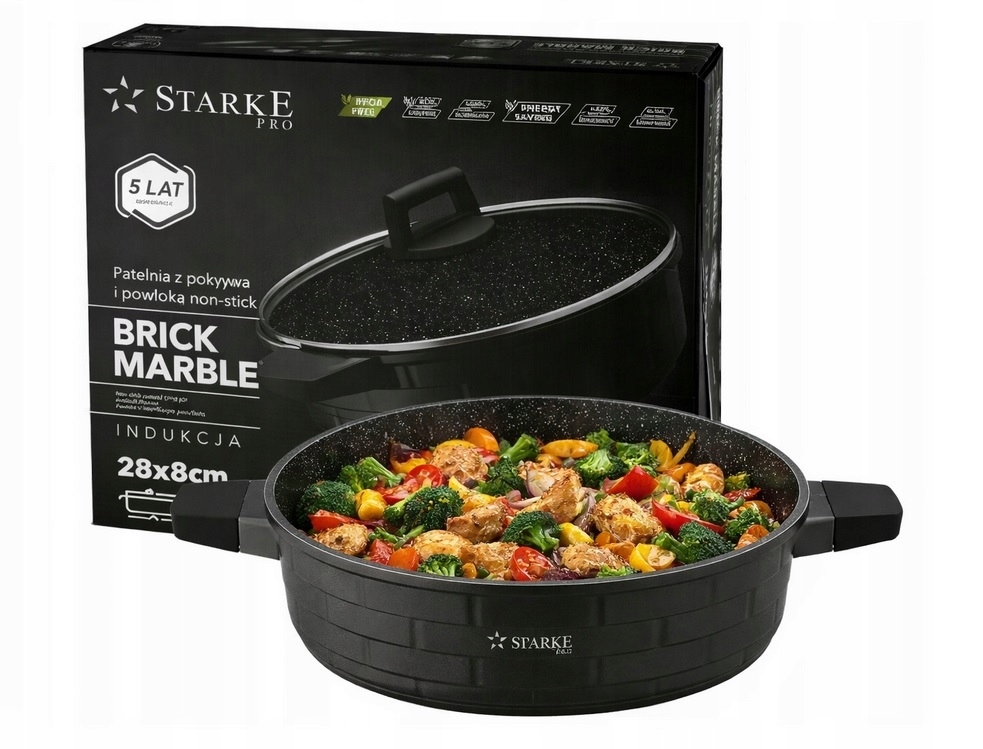 Patelnia (nieprzywierająca) Starke Pro Brick Marble 28 cm, Czarna
