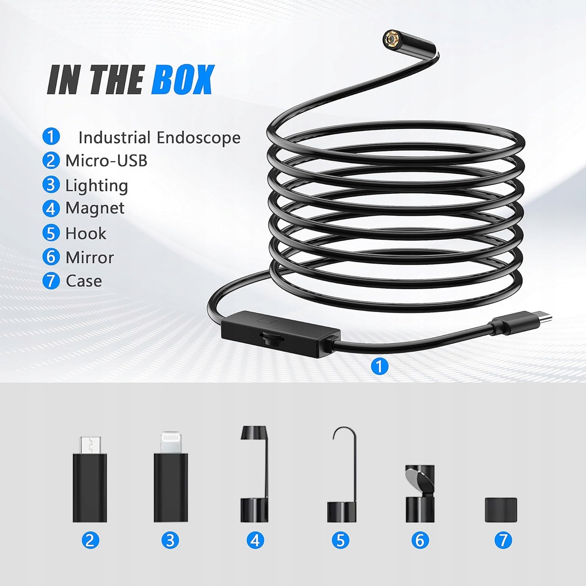 KAMERA INSPEKCYJNA ENDOSKOP DO TELEFONU 2xFULLHD LED ANDROID IPHONE 5M 3w1 Kod producenta 0191491964039