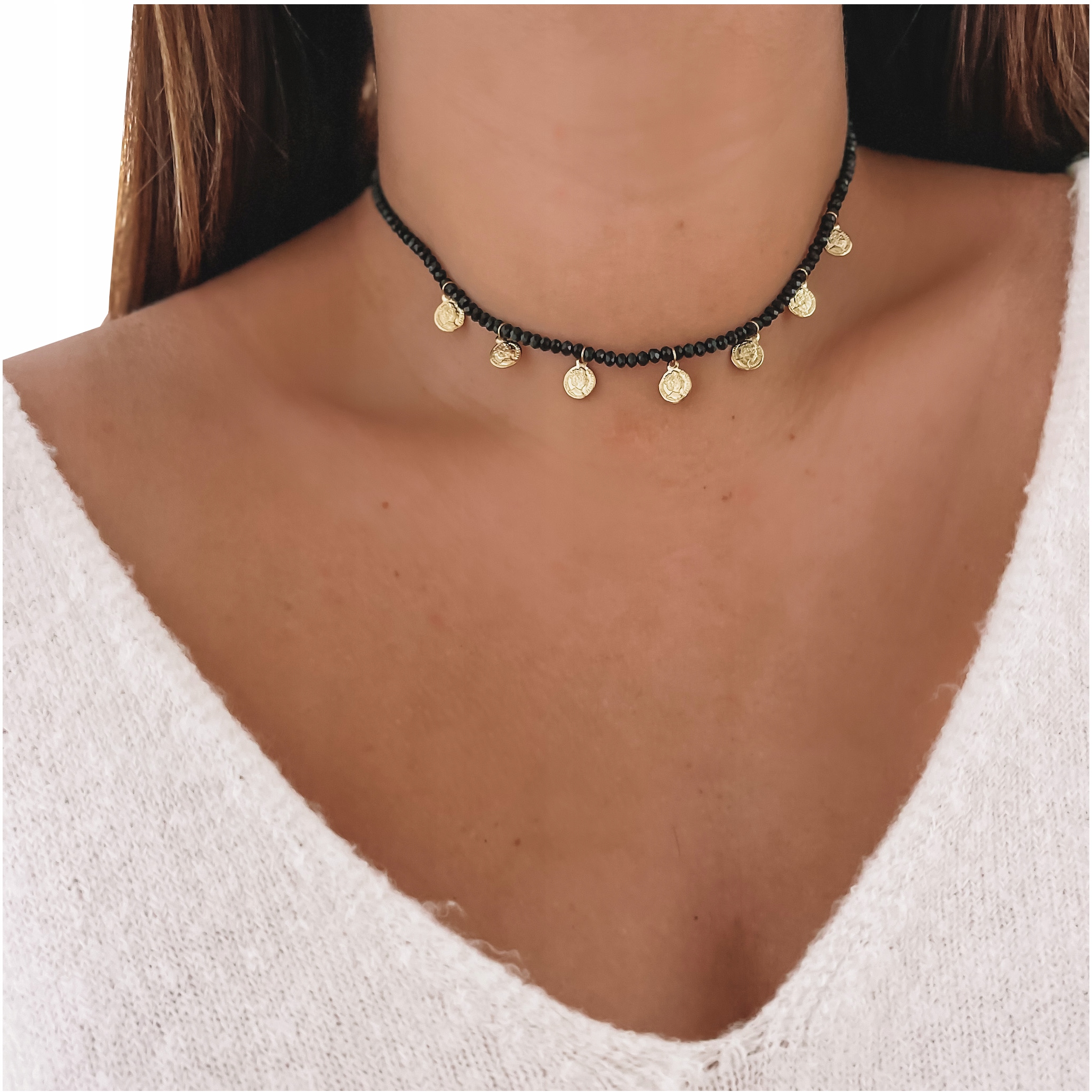 

Naszyjnik Choker Stal Chirurgiczna Koraliki Monety