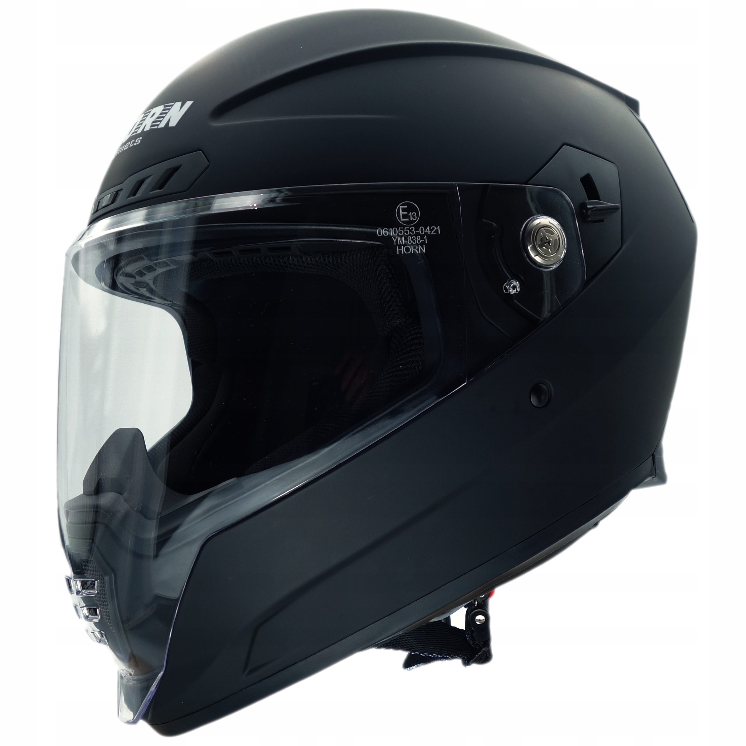 KASK MOTOCYKLOWY HORN CZARNA SZYBA I BEZBARWNA PRZYGOTOWANY POD INTERKOM S Rozmiar S