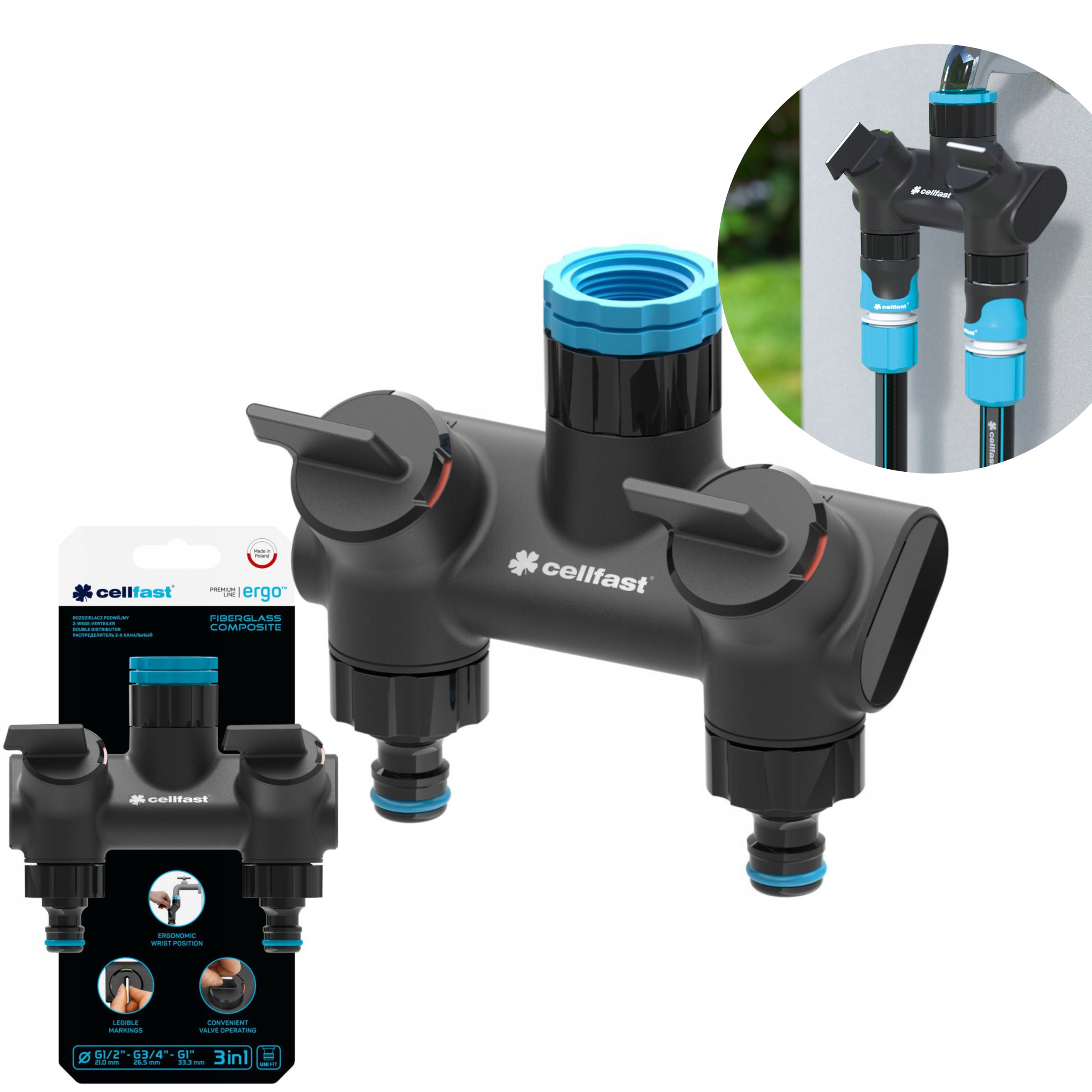 

Rozdzielacz Ogrodowy Kran Podwójny Cellfast Ergo