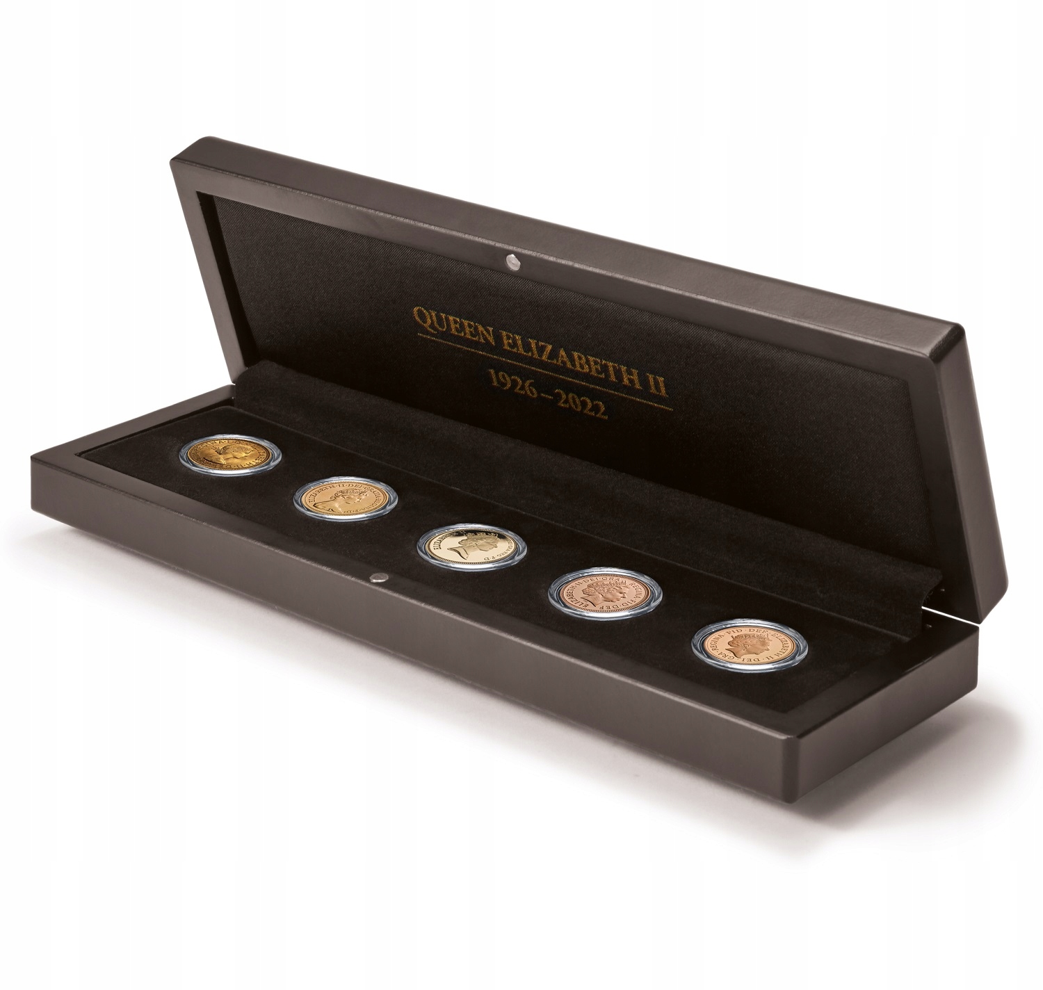 Pouzdro Volterra Leuchtturm na 5 zlatých mincí suverénů Alžběta II.