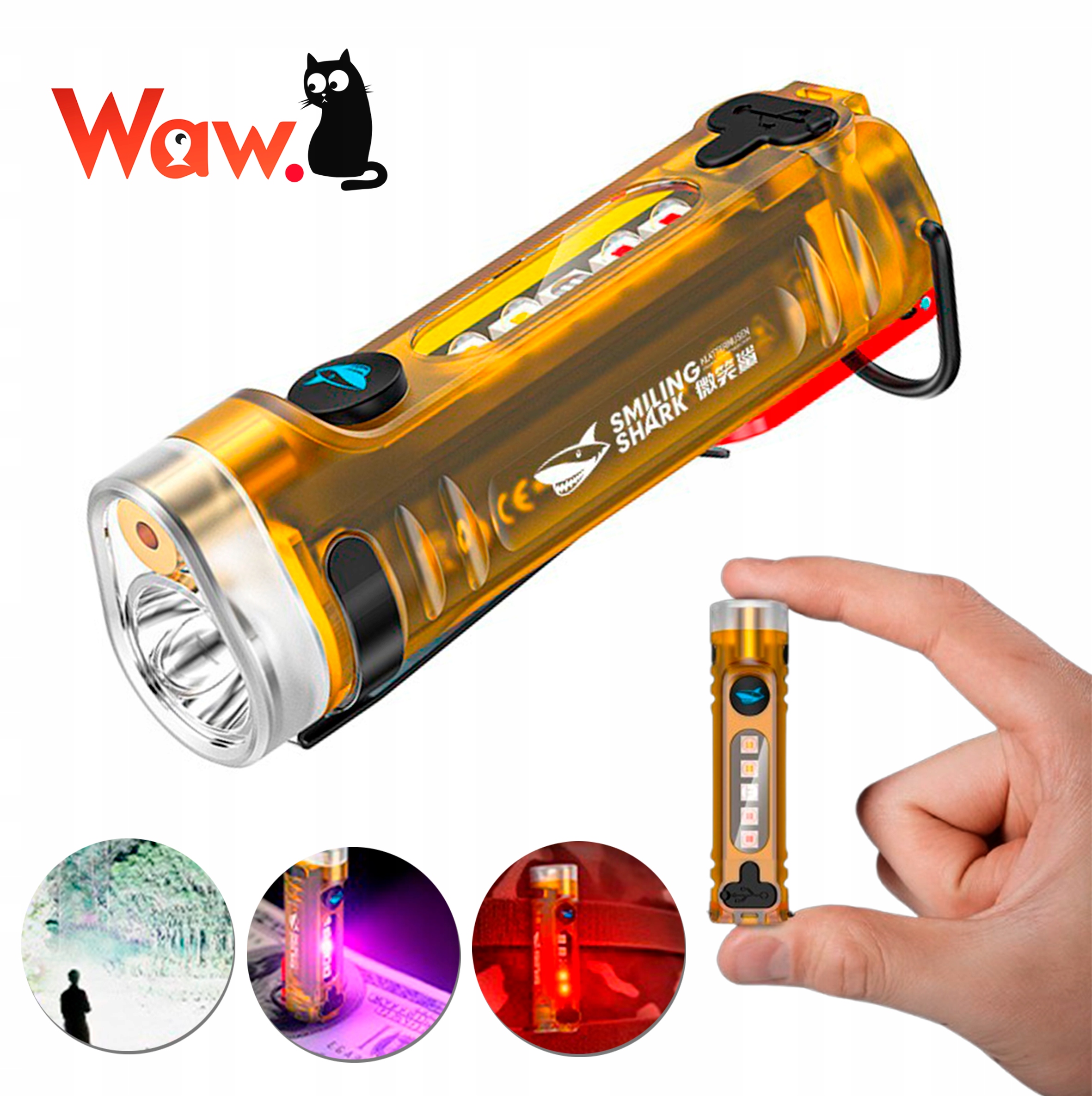 Wielofunkcyjna Taktyczna latarka kieszonkowa 8 Trybów Led, Uv laser, Type-C