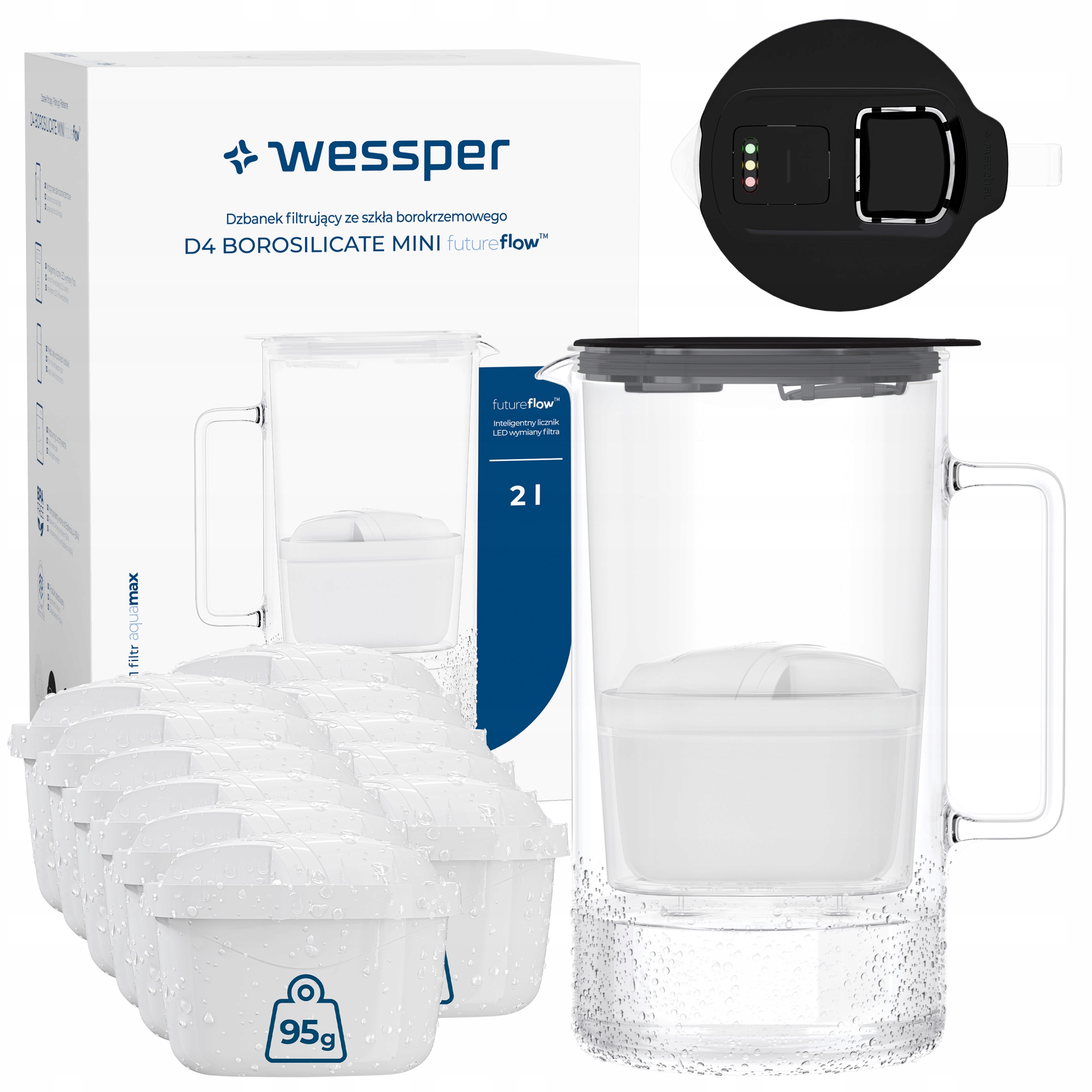 Filtrační konvice skleněná Wessper D4 Borosilicate Mini Ff Bk 12x filtr