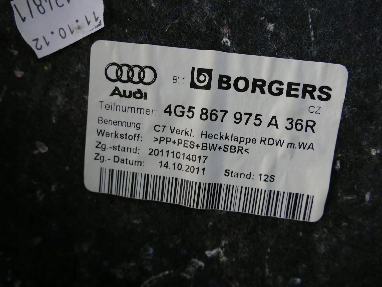 AUDI A6 C7 sedan cover bonnet boot upholstery