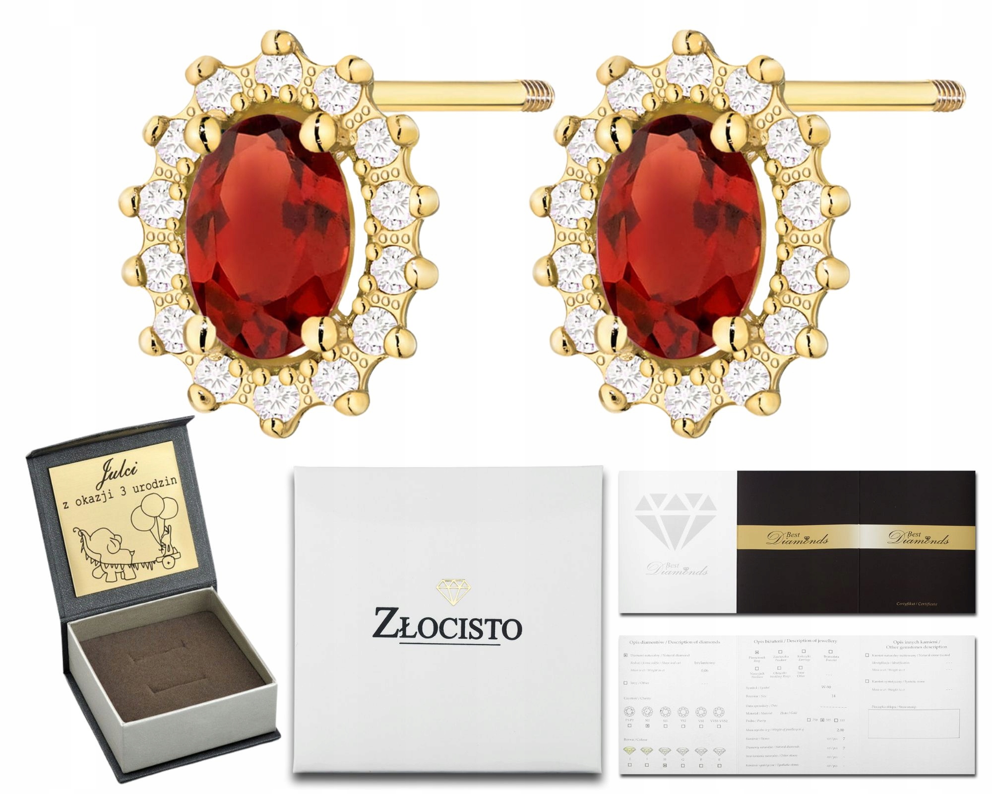 Zlaté Náušnice S Vínovým Granátem Na Šroubovací Tyči, Zlato 585