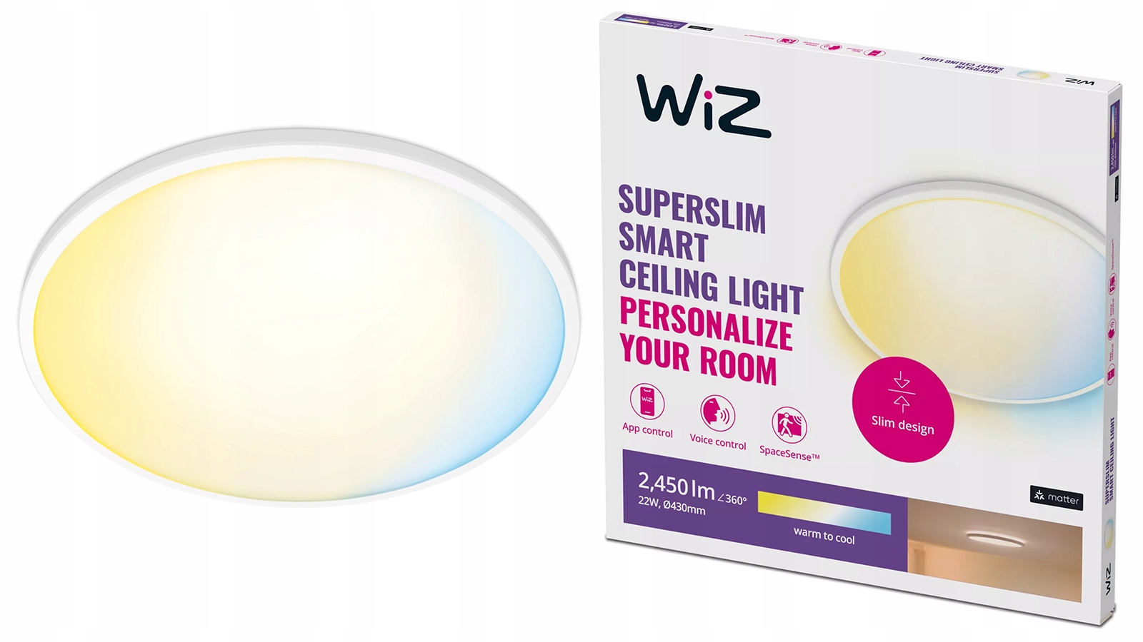 Stropné Svietidlo Led Stropná lampa Na omietku 22W Cct Biela Okrúhla Smart WiFi WiZ