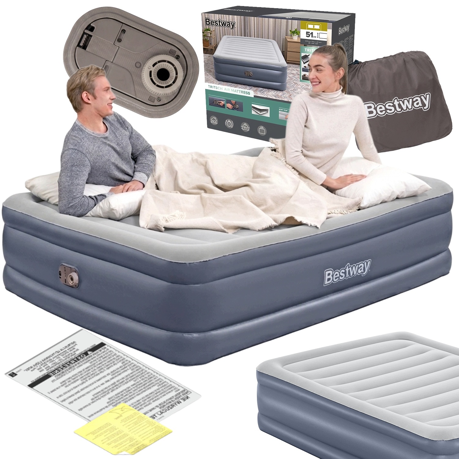 Matrace pro 2 osoby dvoumístná automatická 2x1,5 m elektrická pumpa