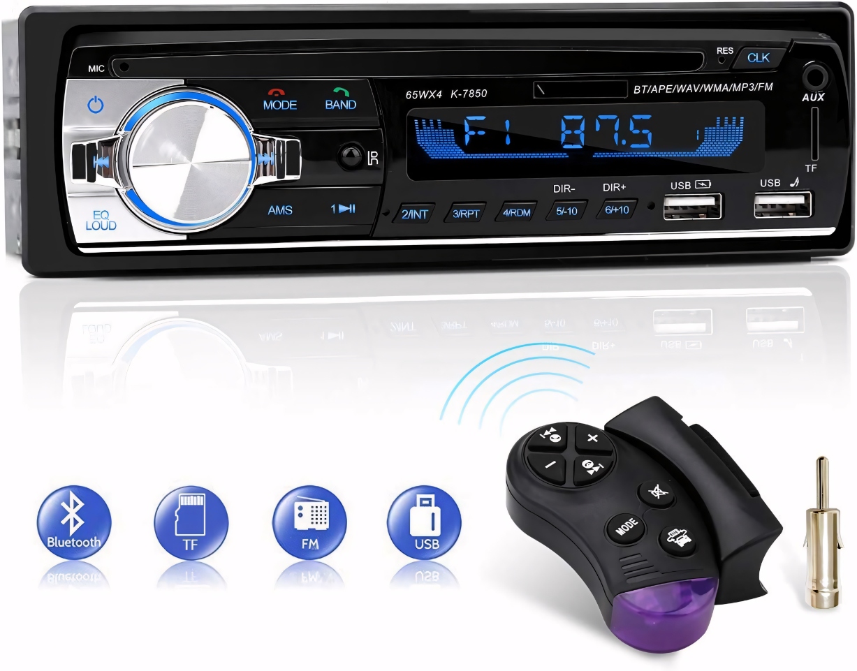 Radio Samochodowe 2x USB Bluetooth AUX SD MP3 Pilot 1-DIN Mikrofon RDS BT