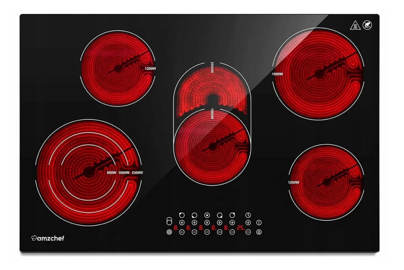 Płyta szklano-ceramiczna 5 stref 77 cm 9 poziomów mocy Amzchef
