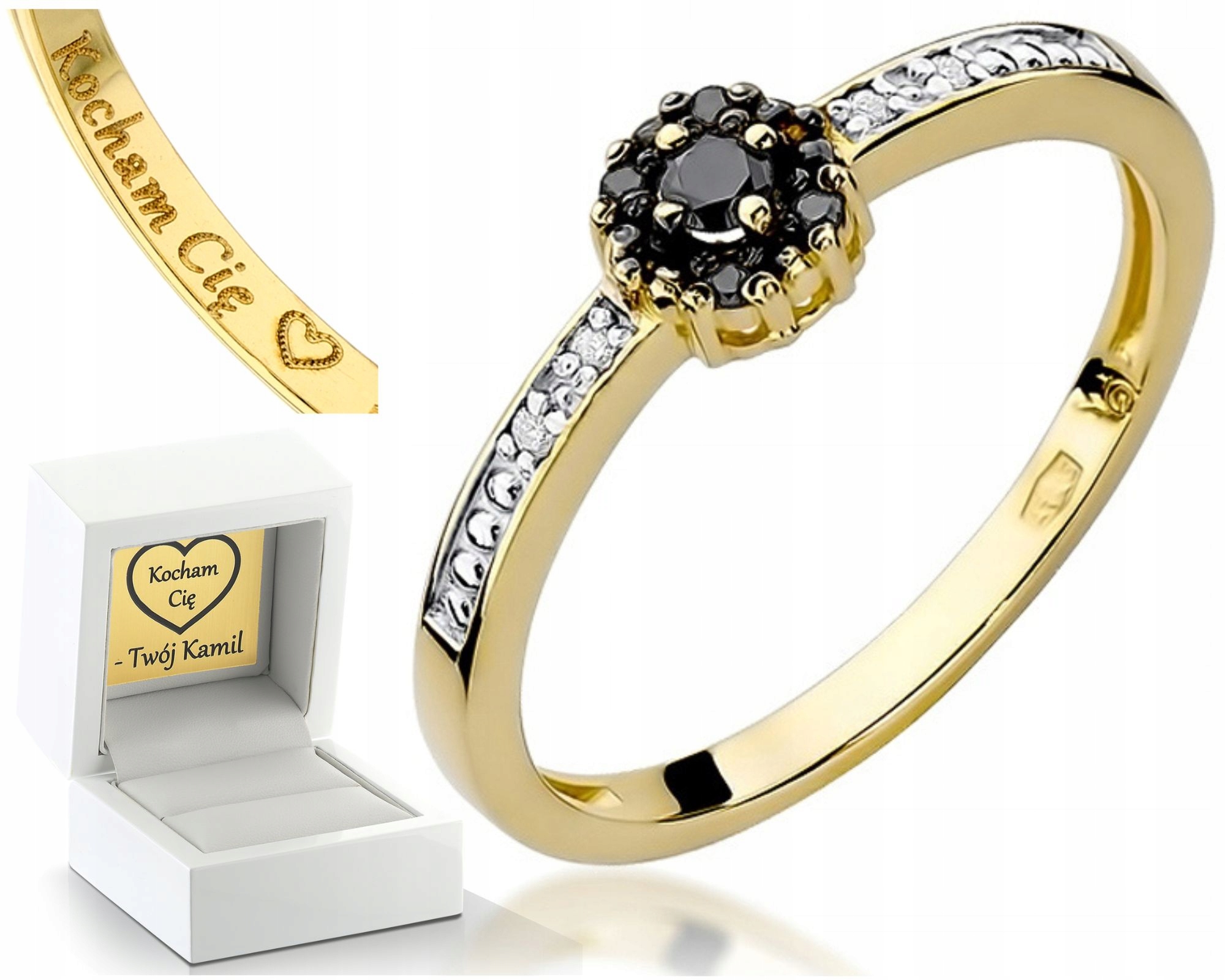Zlatý Prstýnek Černé Brilianty Gravírování Bonus