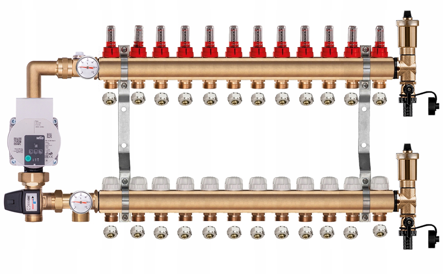 Mosazný rozdělovač pro podlahovku 12 s Pumpovou Skupinou Wilo Pex Spojky