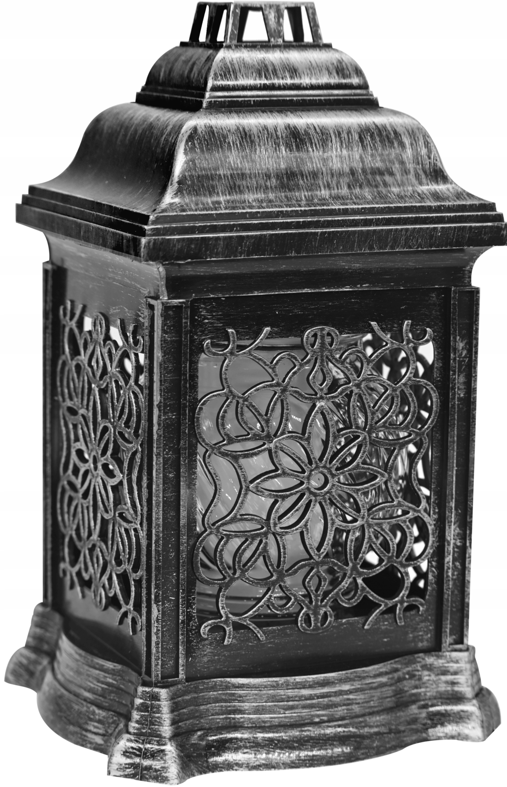 Znicz szklany ozdobny premium czarno-srebrny, tradycyjny KWIATEK wys.26 cm