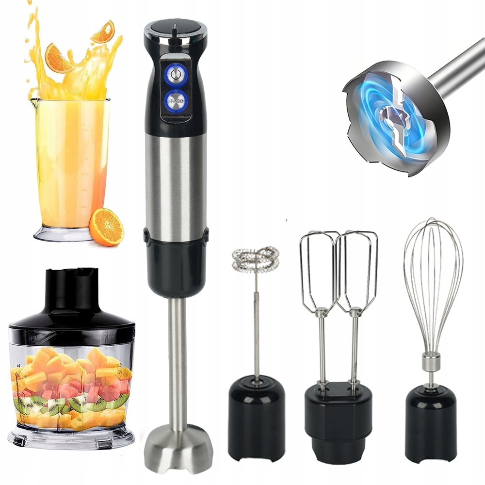 Ruční Mixér, Multifunkční Mixér 6V1, Ocelové Čepele, 12 Rychlostí