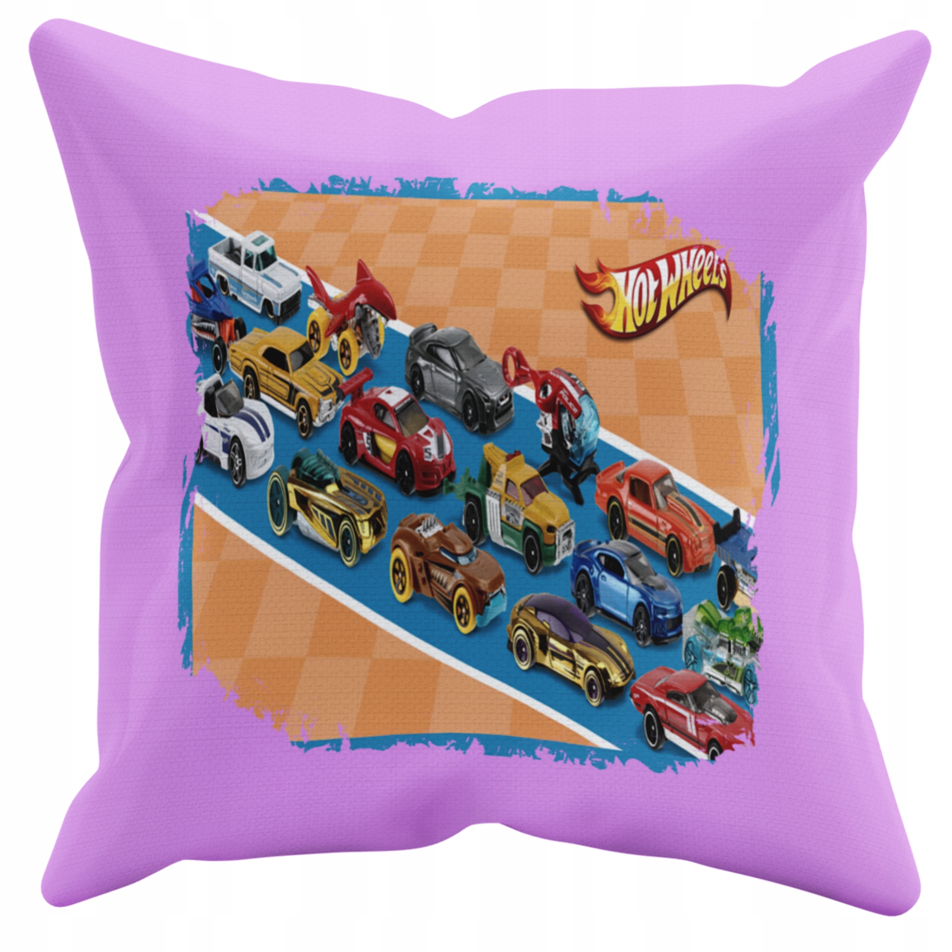 POSZEWKA NA PODUSZKĘ JAŚKA DO PRZEDSZKOLA SAMOCHODY ZABAWKI + IMIĘ GRATIS Kolor dominujący odcienie różu