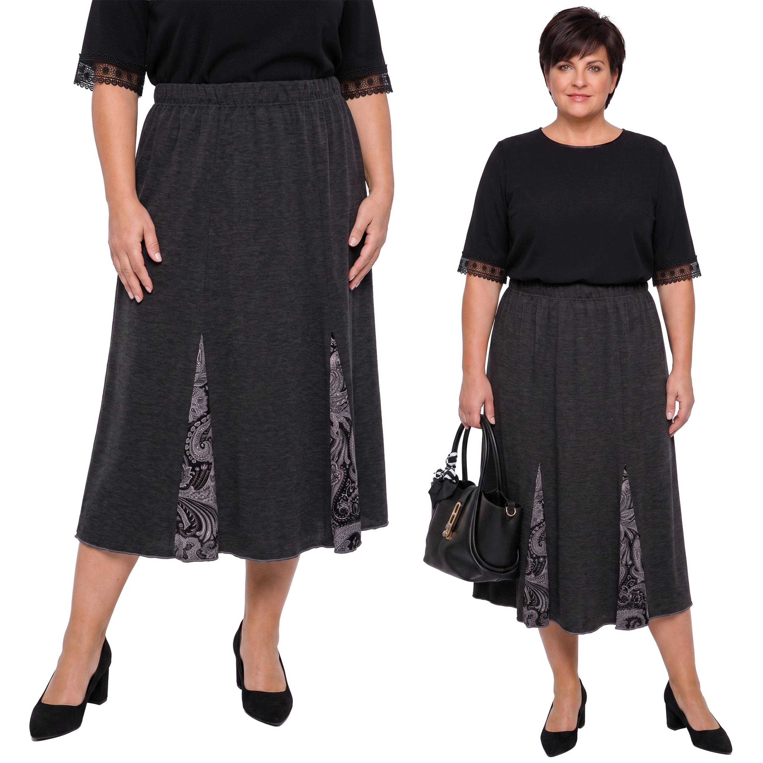Grafitová sukně s vložkami plus size velikost 52/54